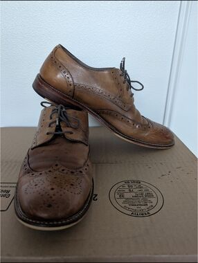 Joseph Abboud Men's Brown Leather Wingtip Oxford Dress Shoes